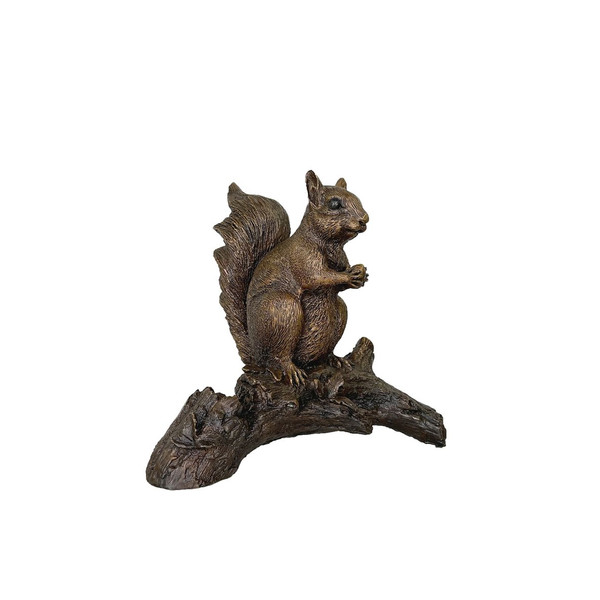 Adorable Bronze Squirrel on Log Sculpture Realistic Life Size Sculpture